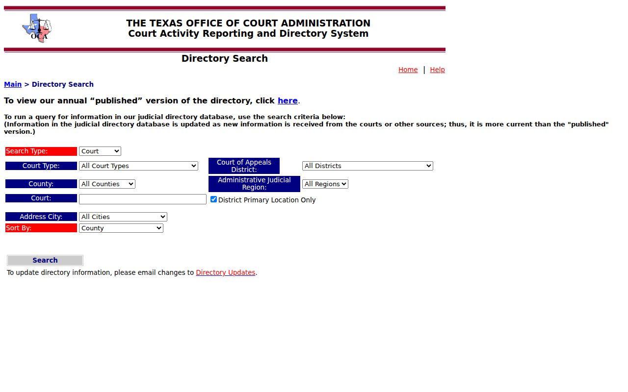 Briscoe County warrant records, Texas OCA court directory search fields
