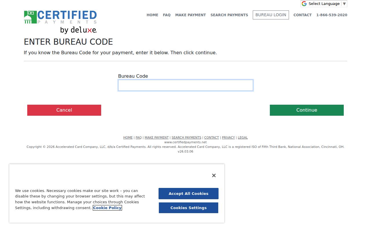 Briscoe County traffic warrant payment, Certified Payments bureau code field