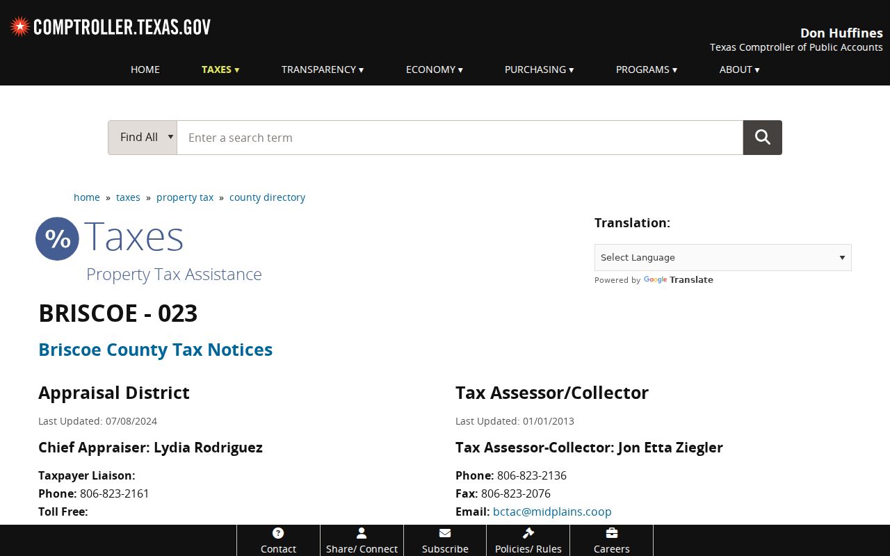 Quitaque warrant records, Texas Comptroller active city taxing-unit listing