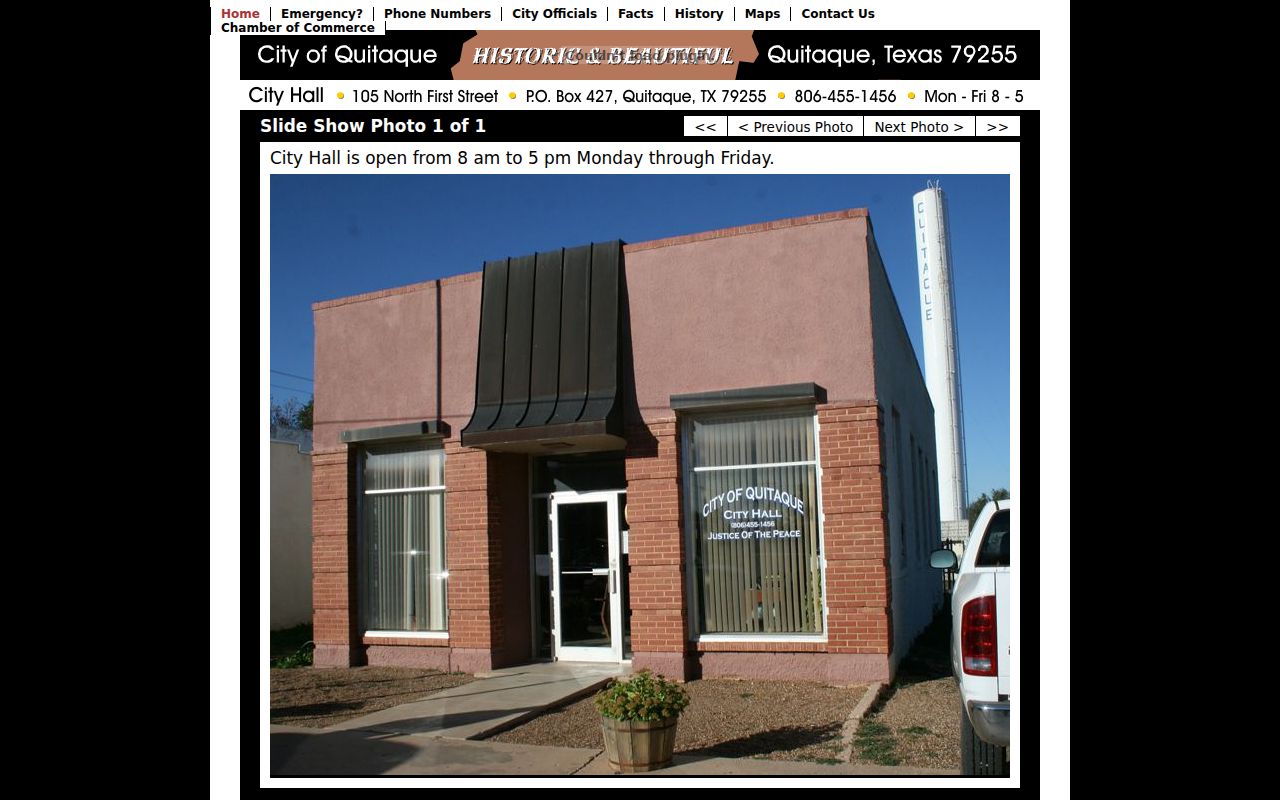 Quitaque warrant records, alternate official City Hall address and hours