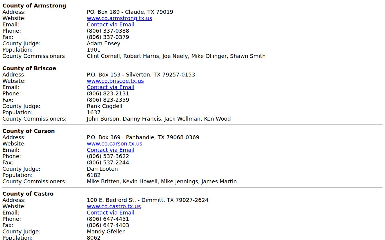 Silverton, Briscoe County warrant records, regional government directory contact