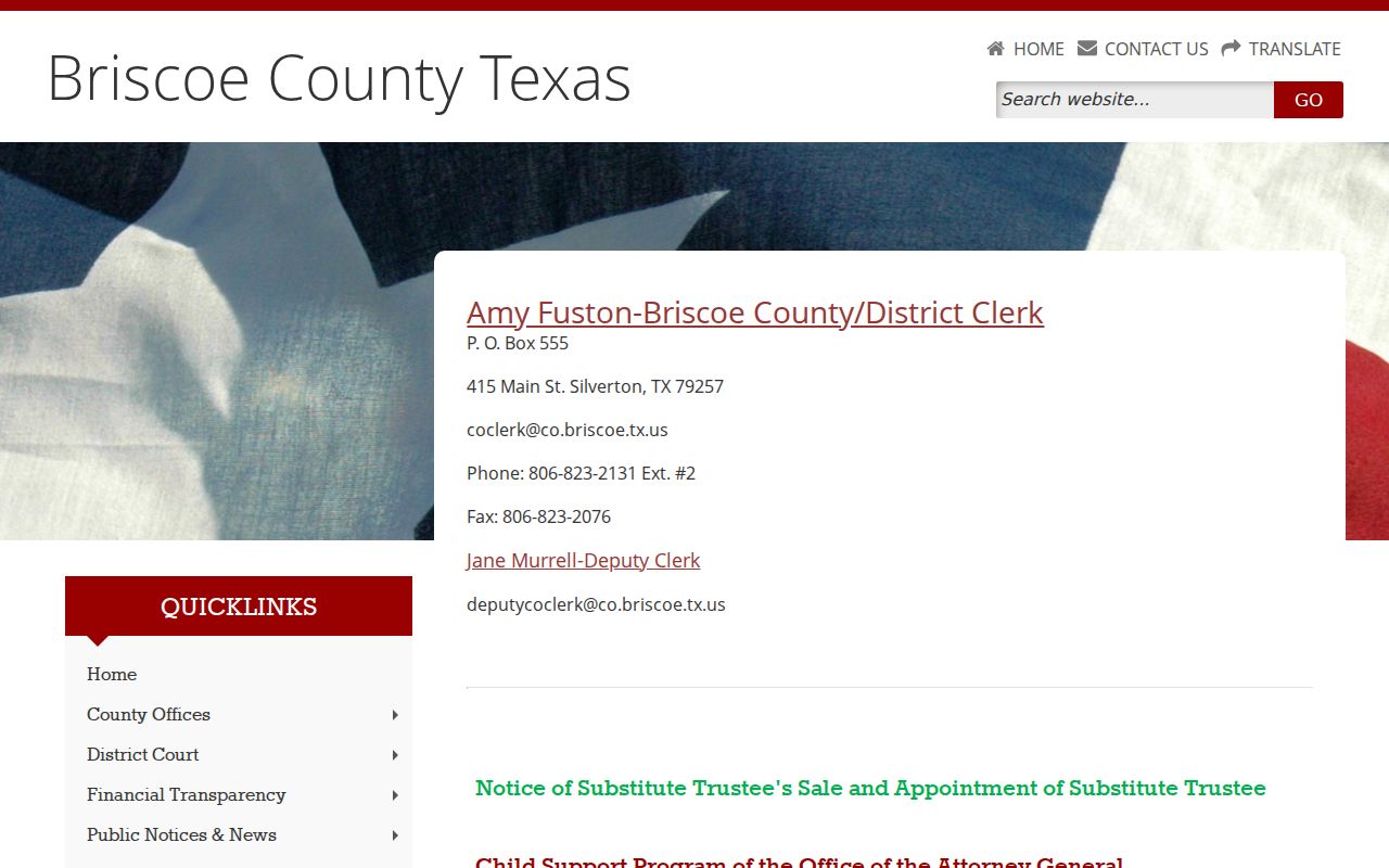 Briscoe County warrant records, County and District Clerk office page