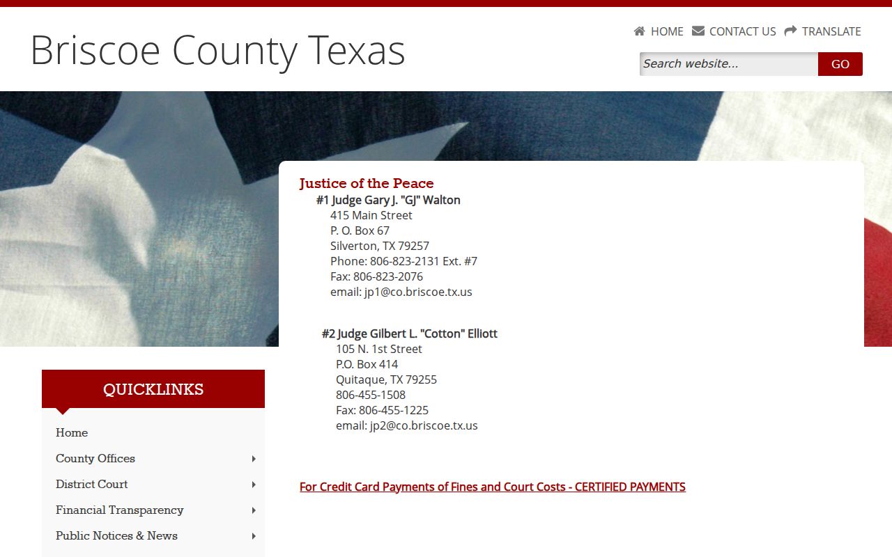 Briscoe County traffic warrant records, JP1 and JP2 phone and email contacts
